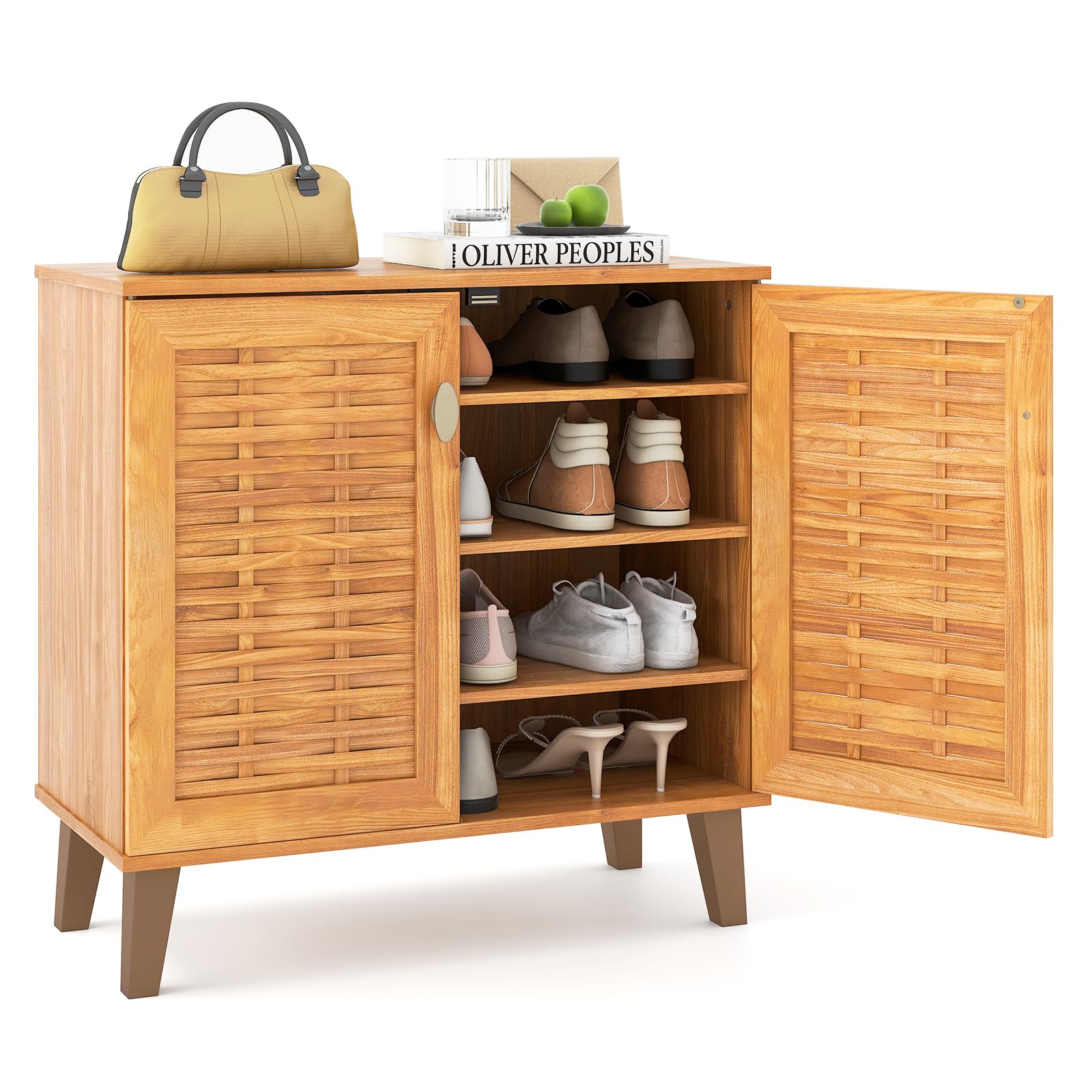 Tangkula Shoe Cabinet with 2 Doors w/ 3 Removable Shelves